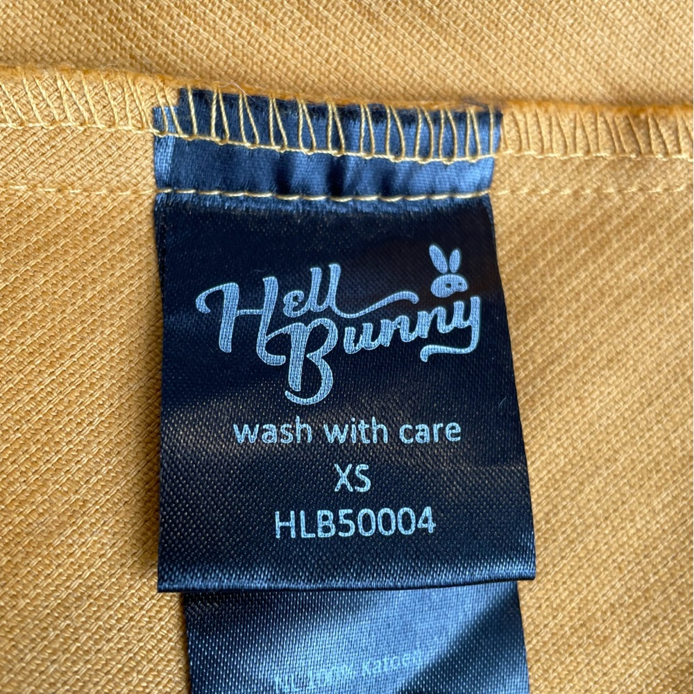 Hell Bunny Corduroy Mini Skirt Size XS Mustard Yellow High Waist 100% Cotton - Picture 8 of 11